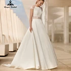 Скромное кружевное атласное свадебное платье-трапеция с аппликацией, женское свадебное платье с v-образным вырезом и коротким рукавом