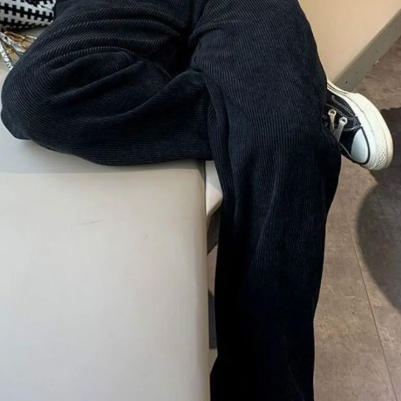 

Pants Women Plus Velvet College Leisure Elastic Waist Warm Trendy Popular Simple Wide Leg Trousers Soft Loose Autumn Ladies Ins