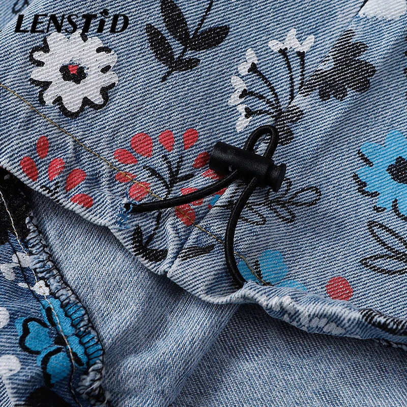 

LENSTID Men Hip Hop Flower Full Print Baggy Denim Pants Joggers Autumn Harajuku Streetwear Cotton Jeans Casual Loose Trousers