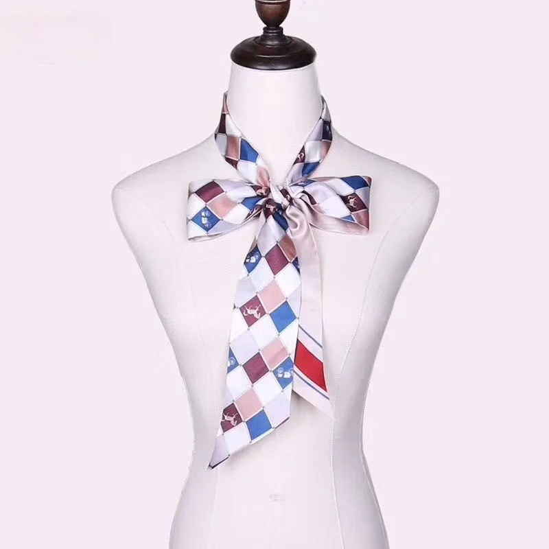 

160cm Natural Mulberry Silk Scarf Long Twill HandBag Tie Stripes Elegant Ladies Neckerchief Ribbons Fashion Floral Neck Scarves