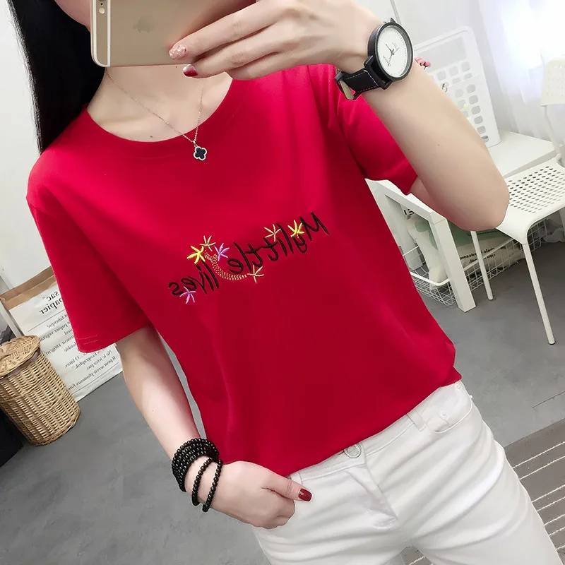 GEJIAN2019 New Women's Large Size Loose Thin Round Neck Short-Sleeved T-Shirt Female Slim Casual Fashion Letter Graphic | Женская