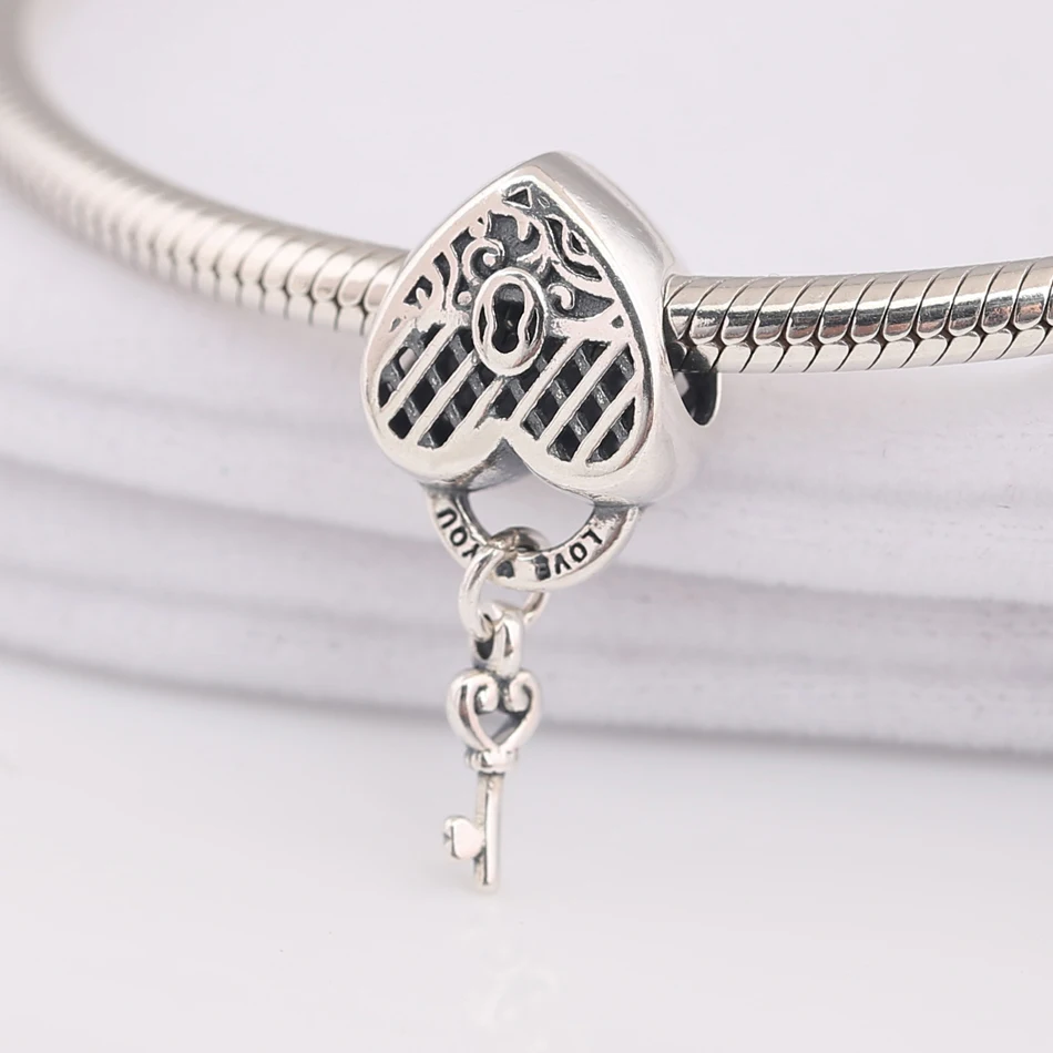 

Аутентичные Серебряные Бусины S925, ажурные Подвески «Love You Lock & Key», подходят для женского браслета, браслета, ювелирные изделия «сделай сам»