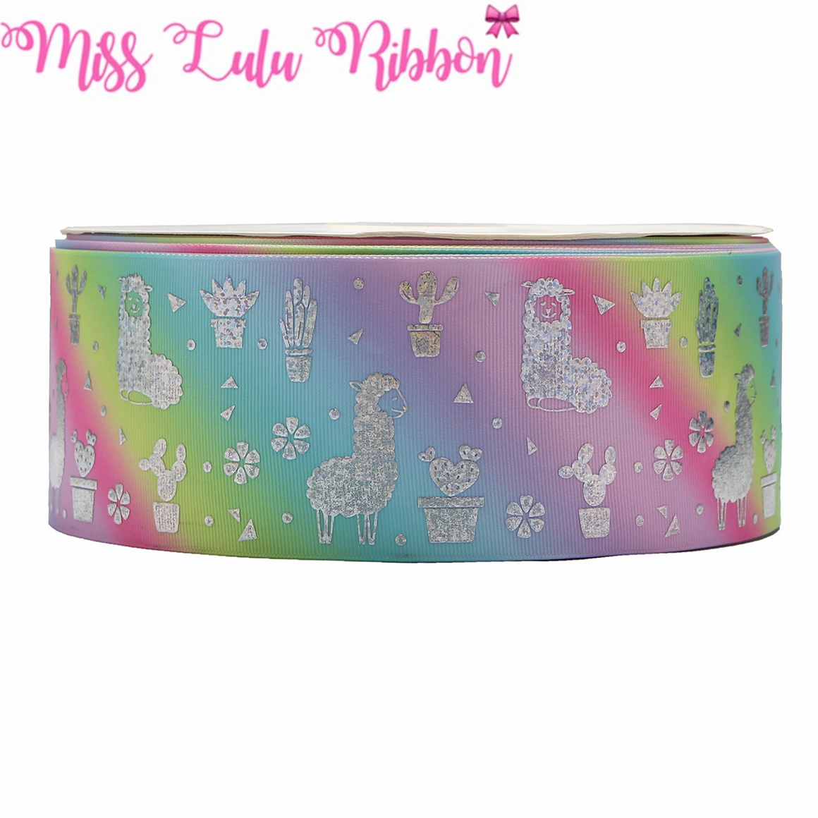 3 &quot75 мм Мультфильм Альпака Цветок кактуса голограмма серебро Фольга c бантом в