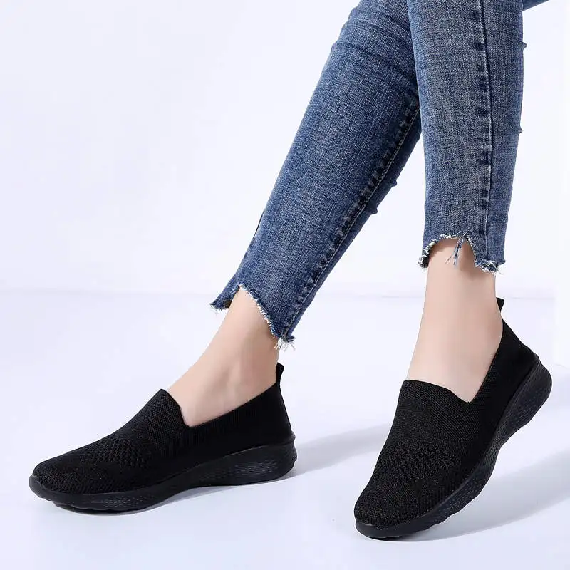 Женские сетчатые кроссовки для бега дышащие на плоской подошве спортивная обувь