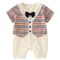 summer baby clothes gentleman cotton short sleeved striped casual handsome newborn boy and girl romper 0 3 months