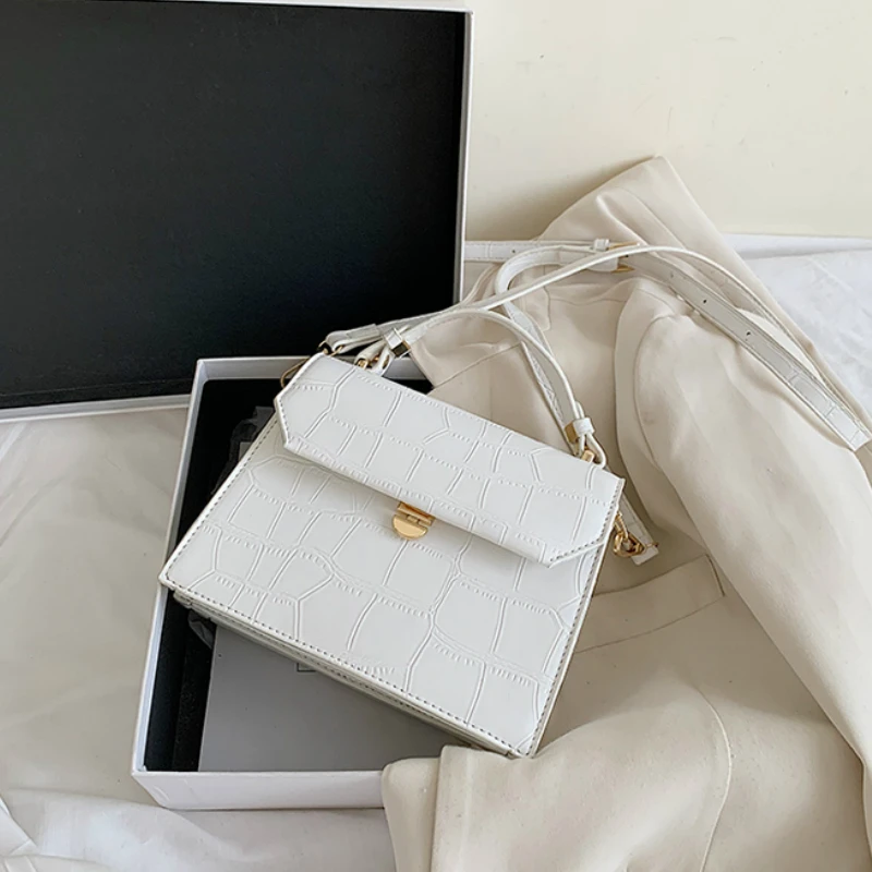 Каменные лакированные белые сумки через плечо для женщин 2021 маленькая сумочка из
