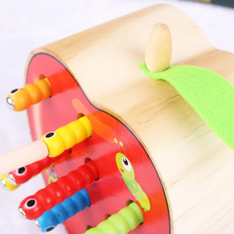 

Baby Wooden Toys Montessori 3D Puzzle Toys for Kids Catch Worm Block Toys Color Cognitive Magnetic Christmas Gifts