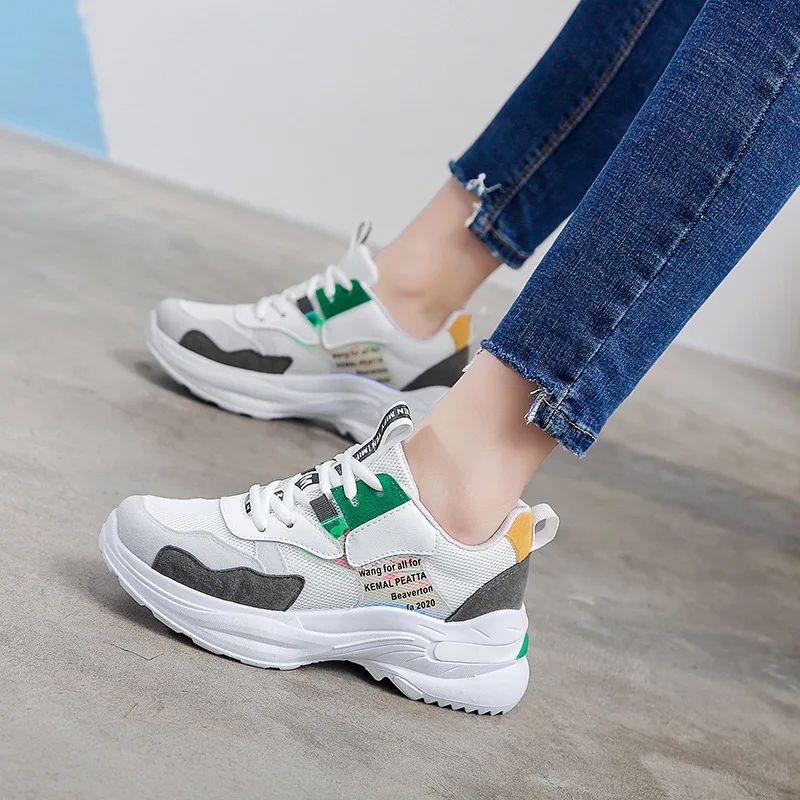 Женские кроссовки на платформе кожаная женская повседневная обувь с сеткой