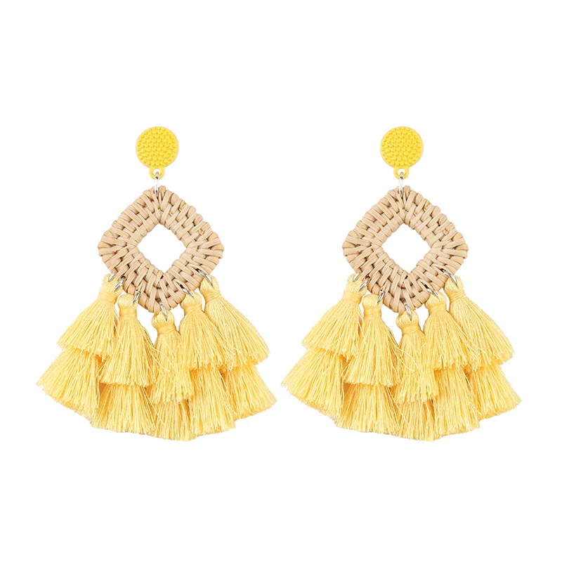 Серьги с бахромой в этническом стиле Girlgo Boho, большие кисточки,, ручная работа, большие бусины, массивные серьги, вечерние Висячие висячие серьги, подарок - Окраска металла: Style 24