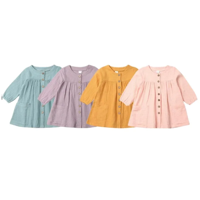 Girl Dress 2019 Autumn Toddler Baby Button Cotton and linen Tutu Party Pageant Casual Wedding | Детская одежда и обувь