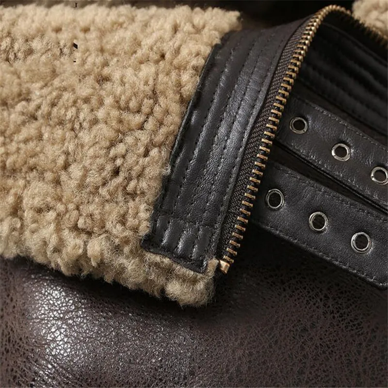 Мужская летная куртка из натуральной овечьей шкуры короткое зимнее кожаное