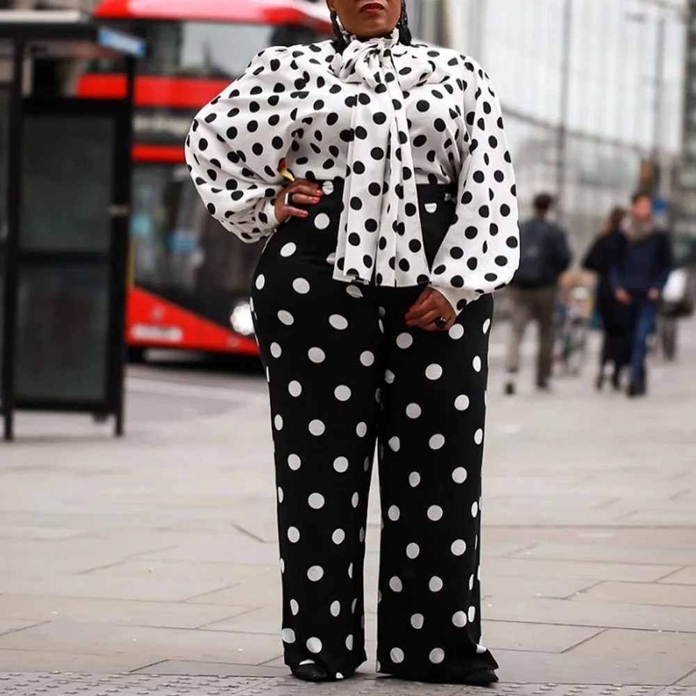 Комплекты из двух предметов в горошек для офисных дам элегантные черно белые