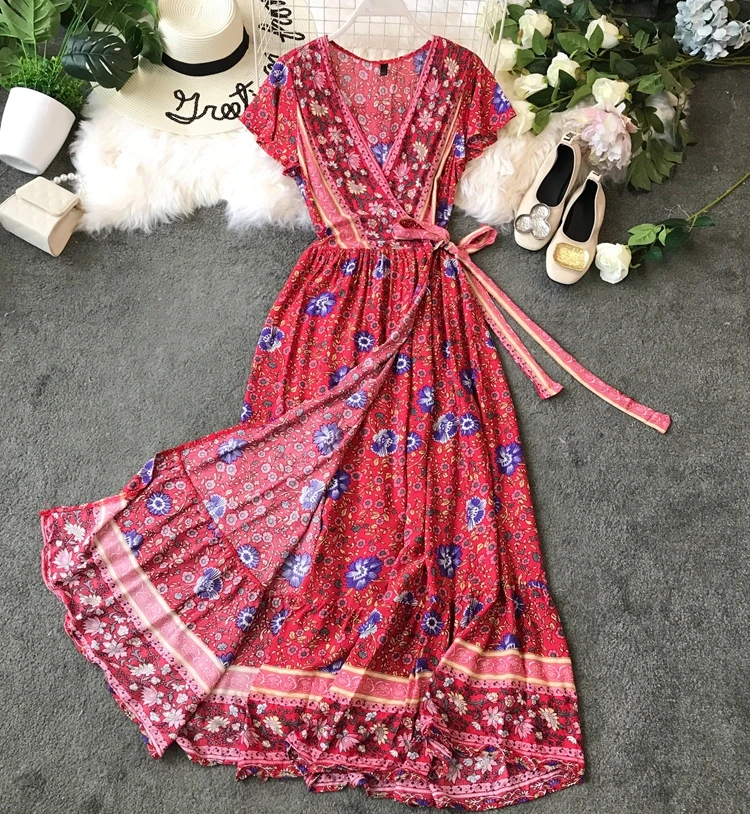 Женское платье с запахом ALPHALMODA пляжное цветочным принтом повседневное длинное в