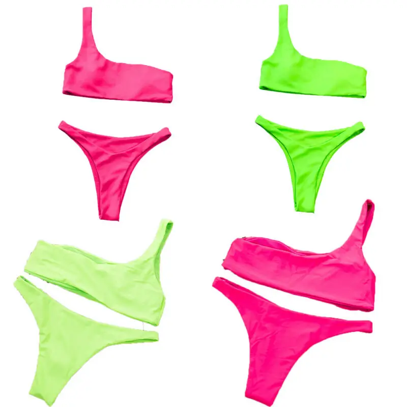 Комплект бикини с высокой талией женский купальный костюм на одно плечо летний