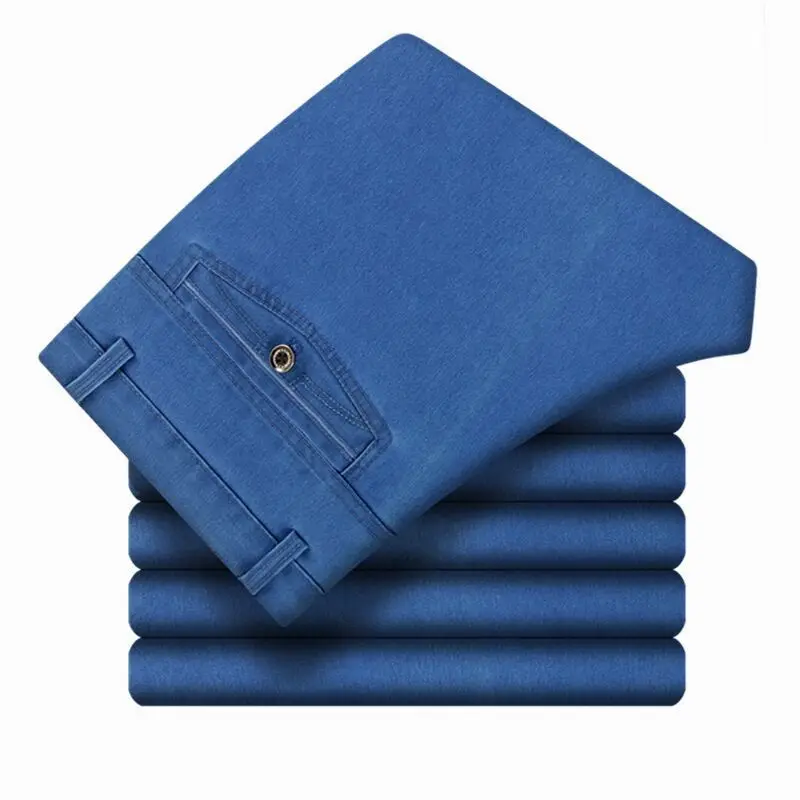 

2021 Autumn Thickening Jeans Men's Straight Business High Waist Loose Stretch Trousers