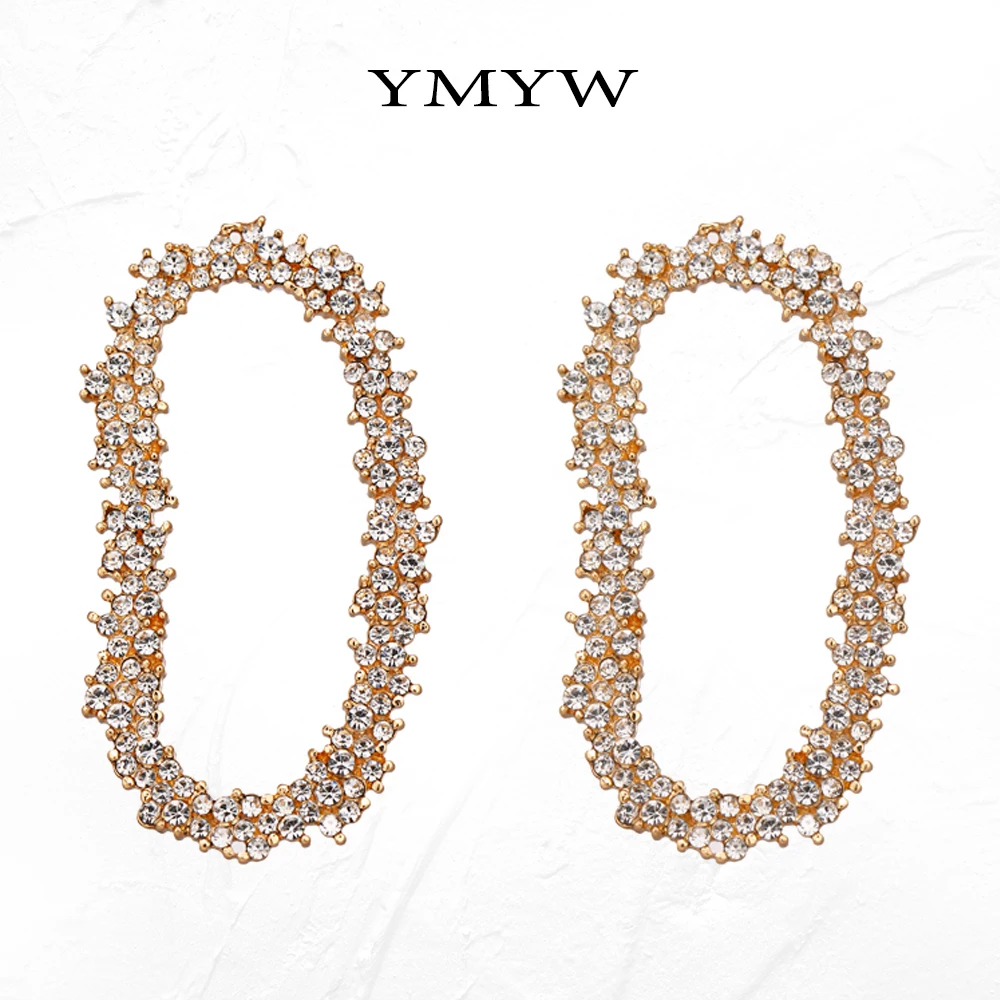YMYW Роскошные блестящие серьги со стразами геометрические большие круглые полые