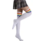 Носки в радужную полоску для девочек модные чулки Повседневные Гольфы выше колена акриловые цветные комиксы высокие носки женские гольфы