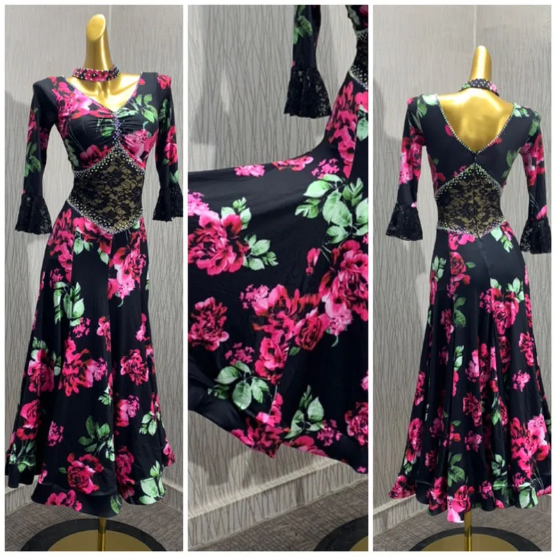 

Повседневное бальное танцевальное платье тренировочное танцевальное платье одежда для занятий dess одежда для бальных танцев ткань с принтом