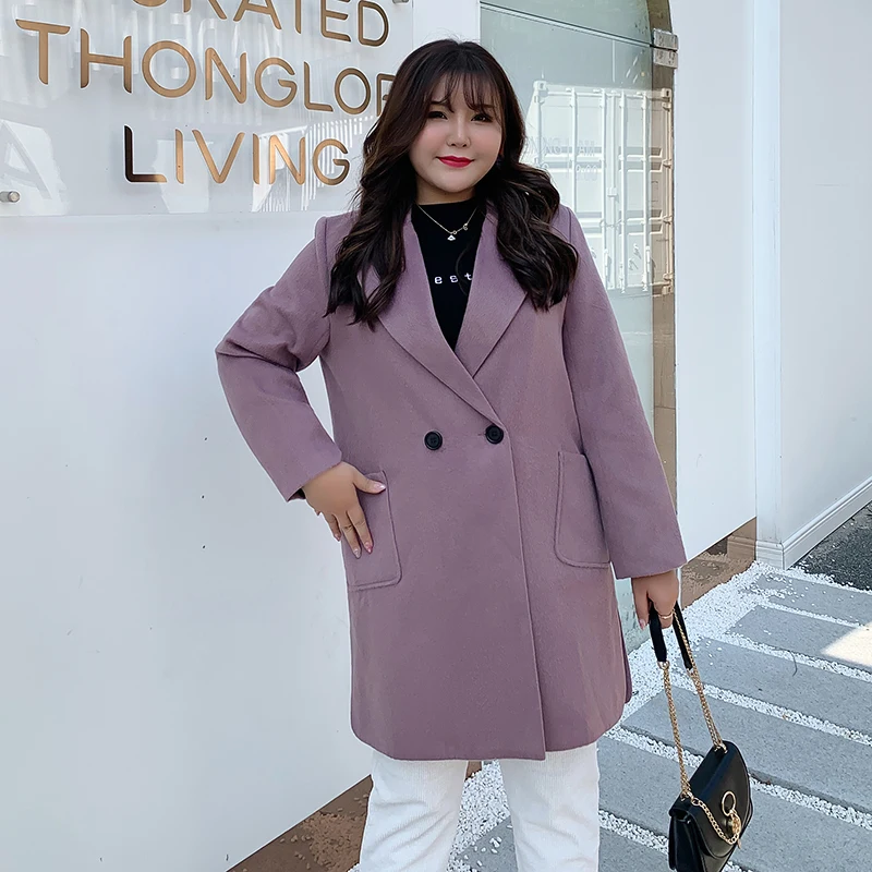 Женский шерстяной Тренч длинное пальто большого размера 5XL 6XL на осень/зиму