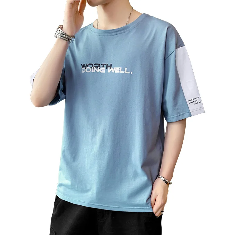 

Short Sleeve Fashion Blue T Shirt Men Summer Casual Cotton Streetwear White Graphic T Shirts Oversized Hip Hop Soild Top Tees