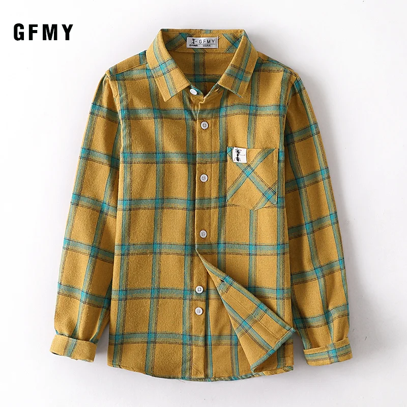 

GFMY2021 Spring Autumn100% Cotton Full Sleeve Children Fashion Plaid Boys Shirt 3T-16T Casual Big Kid Clothes Spring Coat