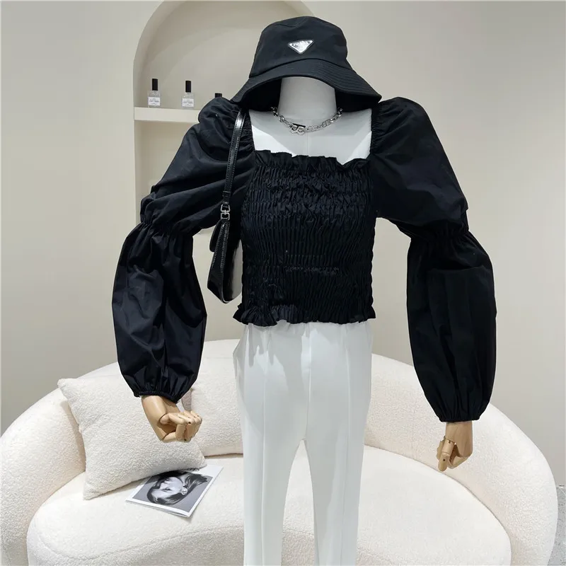 

Women's Spring Summer 2021 Niche Design Fashion Princess Bubble Sleeve Big Collar Long Sleeve Shirt Top