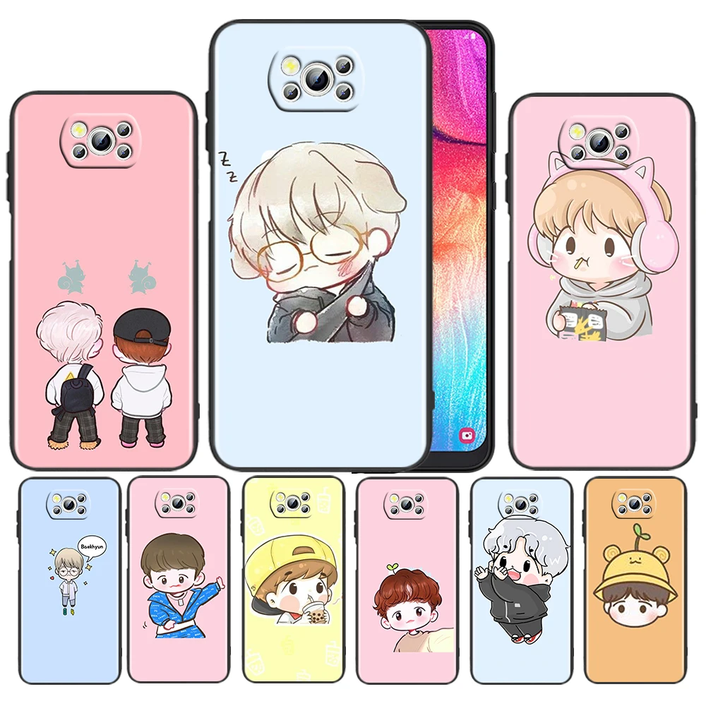 

Cartoon Baekhyun Cute Boy For Xiaomi Poco Civi X3 F3 GT M3 C3 M2 F2 F1 X2 Pro 6X 5X A2 MIX3 Silicone Black Phone Case Cover