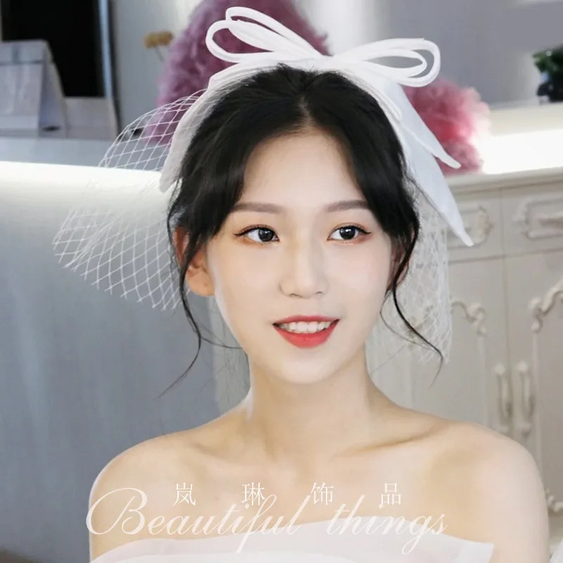 

New bridal White satin bow headband headdress jewelry beautiful Bridal Bow headdress Wedding headdress hair Accessory