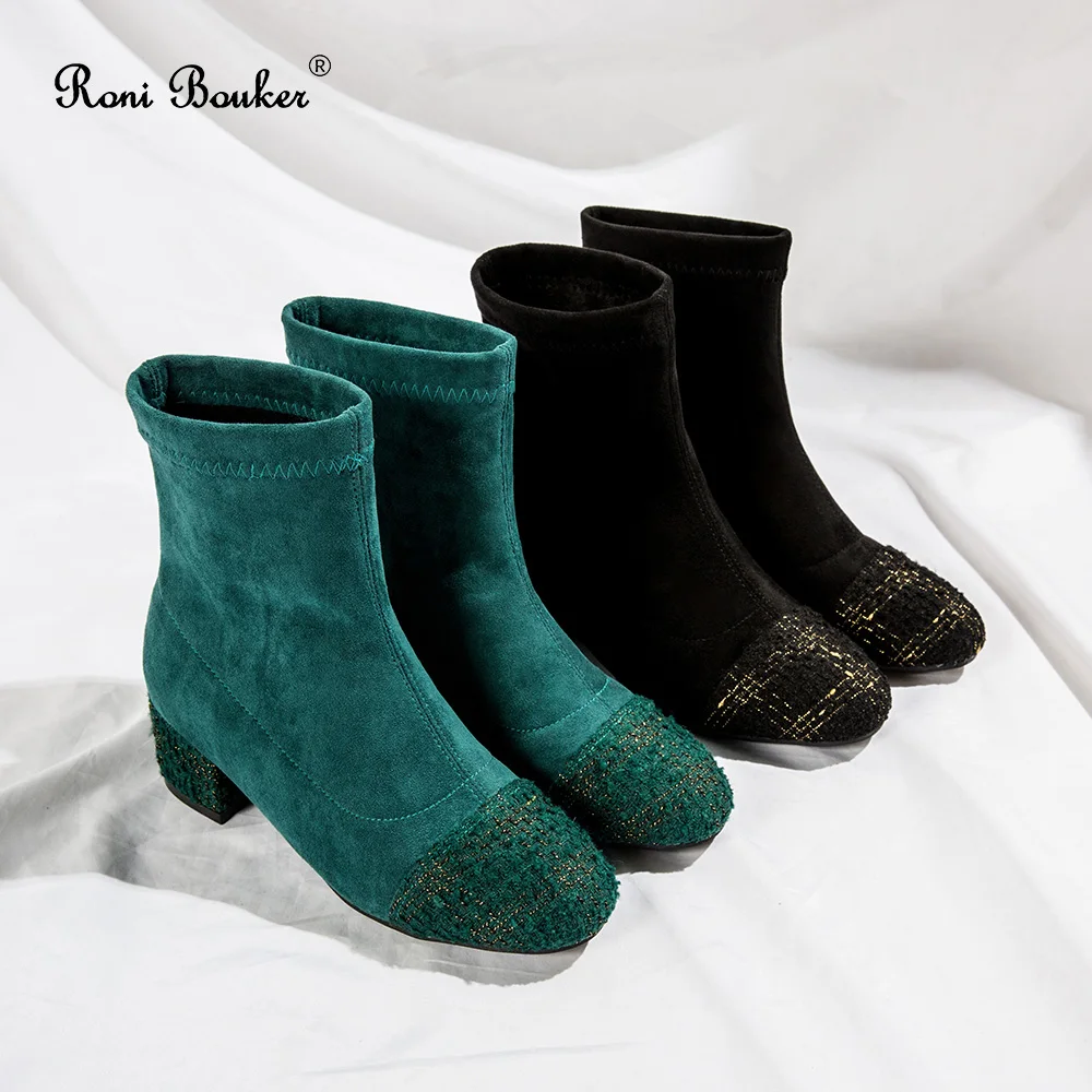 Женские ботильоны Roni Bouker с круглым носком удобная обувь на высоком устойчивом