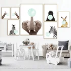 Плакат на холсте с изображением зебры, жирафа, слона, животных, для детской комнаты