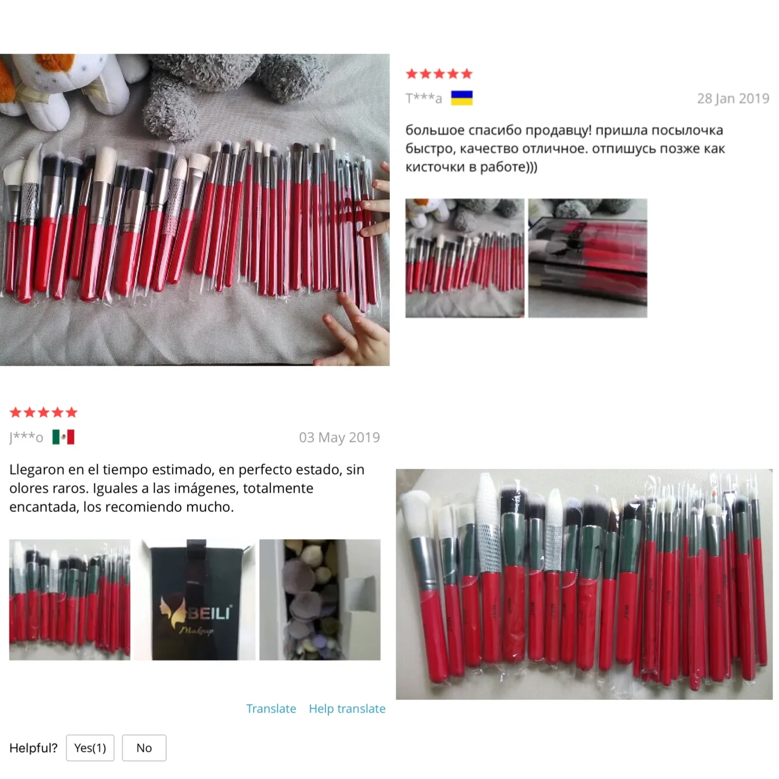 BEILI Red 30 шт. набор профессиональных кистей для макияжа, натуральные волосы, пудра, Тональная основа, румяна, тени для век, подводка для бровей, Кисть для макияжа, инструмент