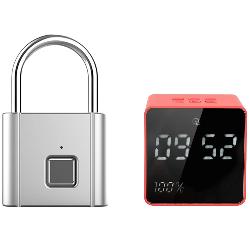 Smart Fingerprint Lock Keyless USB Charging Door with Digital Alarm Clock Speaker Radio Bluetooth | Электроника