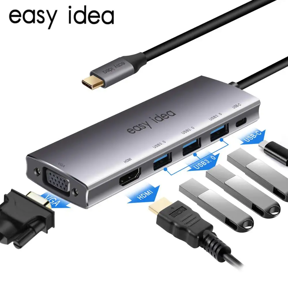 USB концентратор типа C разветвитель 3 0 HDMI VGA порт для MacBook Pro эспандер адаптер Type