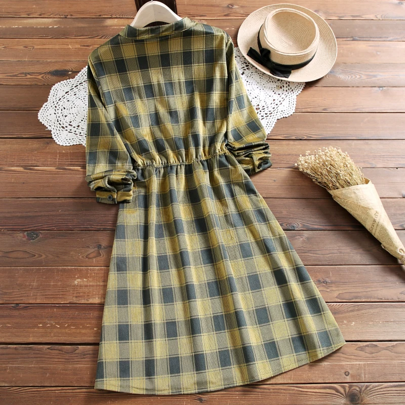 Японский Мори девушка зимнее платье женский длинный рукав проверенный плед