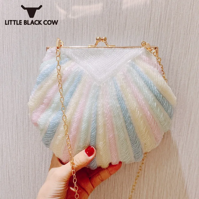 Милая женская сумка через плечо с бусинами маленькая цветная сумочка клатч