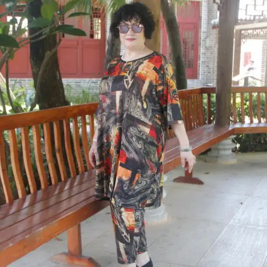 Летний комплект из двух предметов для женщин плюс размер половина рукава топы и