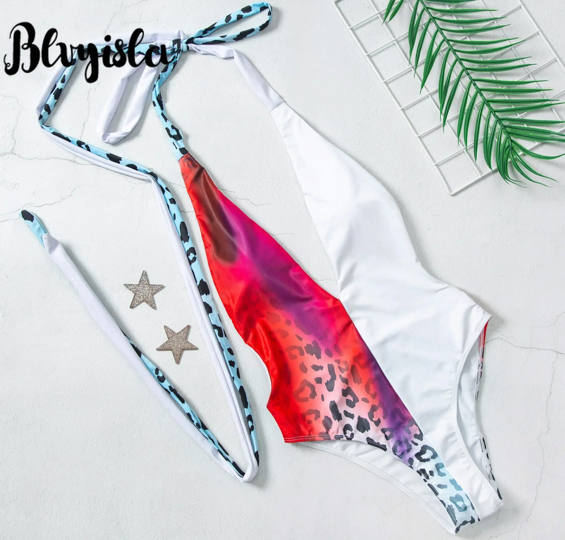 Купальник с глубоким V образным вырезом купальники леопардовым принтом в стиле