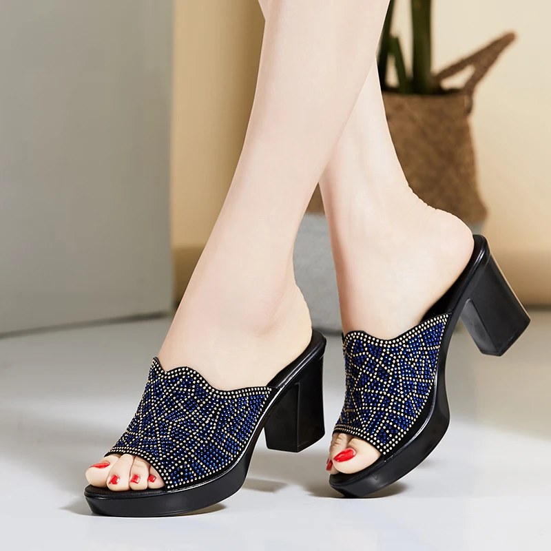 Женские сандалии GKTINOO из натуральной кожи на высоком каблуке женские тапочки