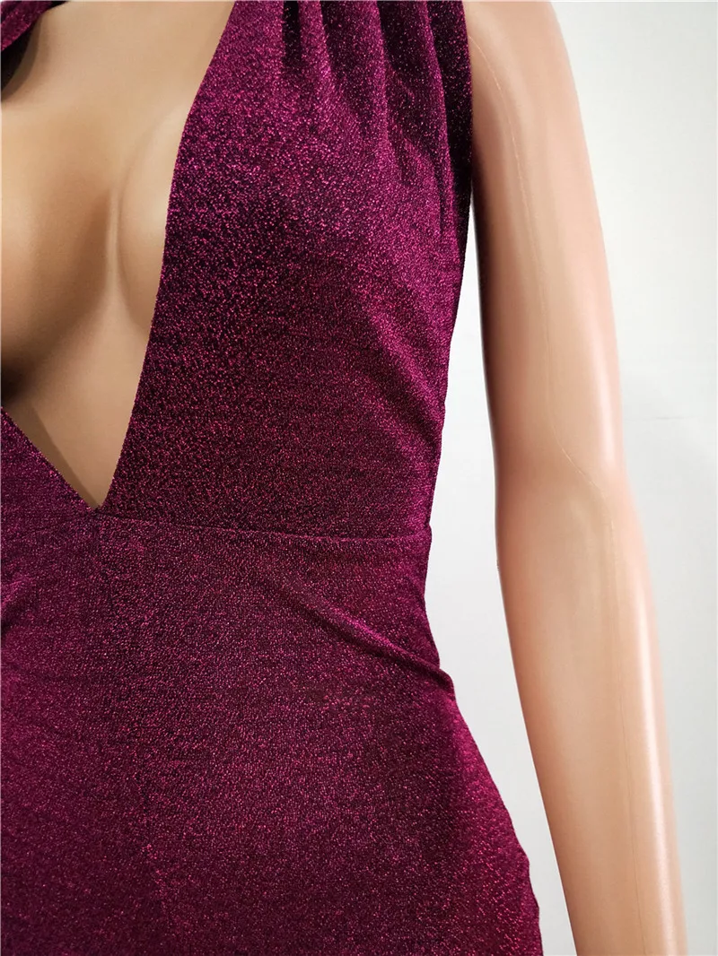 2017 модный сексуальный женский Блестящий комбинезон без рукавов с лямкой на шее