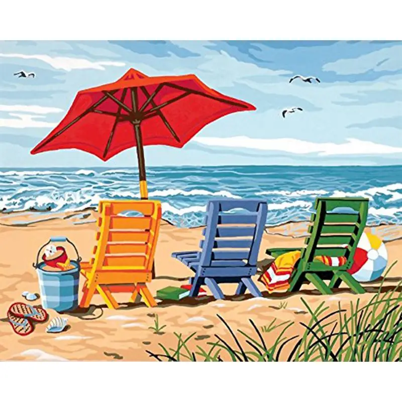 GATYZTORY  Beach chair Diy Painting By Numbers Kits For Adults Famous Picture Landscape Paint By Number Coloring Acrylic Paint