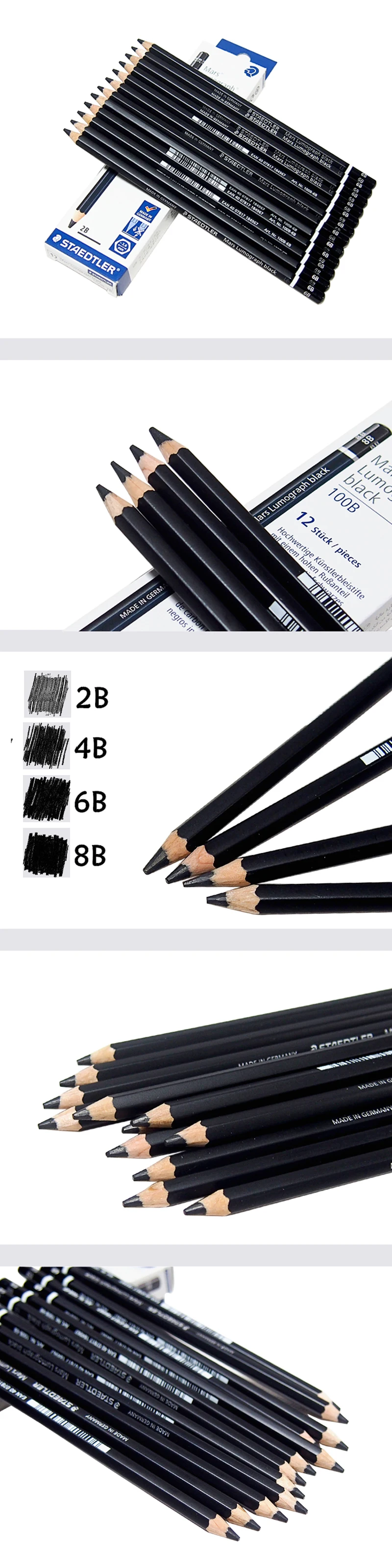 12 шт., профессиональный карандаш Staedtler 100B, карандаши для рисования, Студенческие карандаши для рисования, угольный карандаш, школьные канцелярские принадлежности, офисные принадлежности