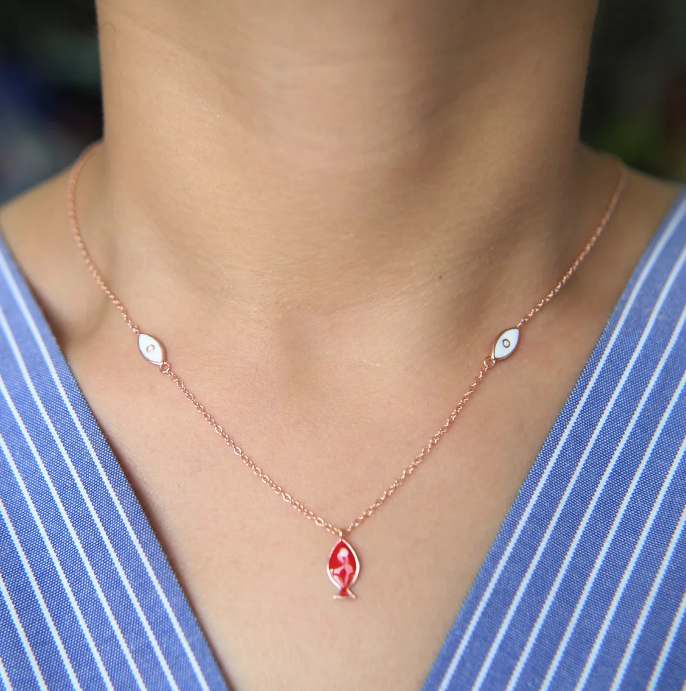 Женское колье из серебра 925 пробы с подвеской рыбий глаз|colorful necklace|girls jewelrynecklace