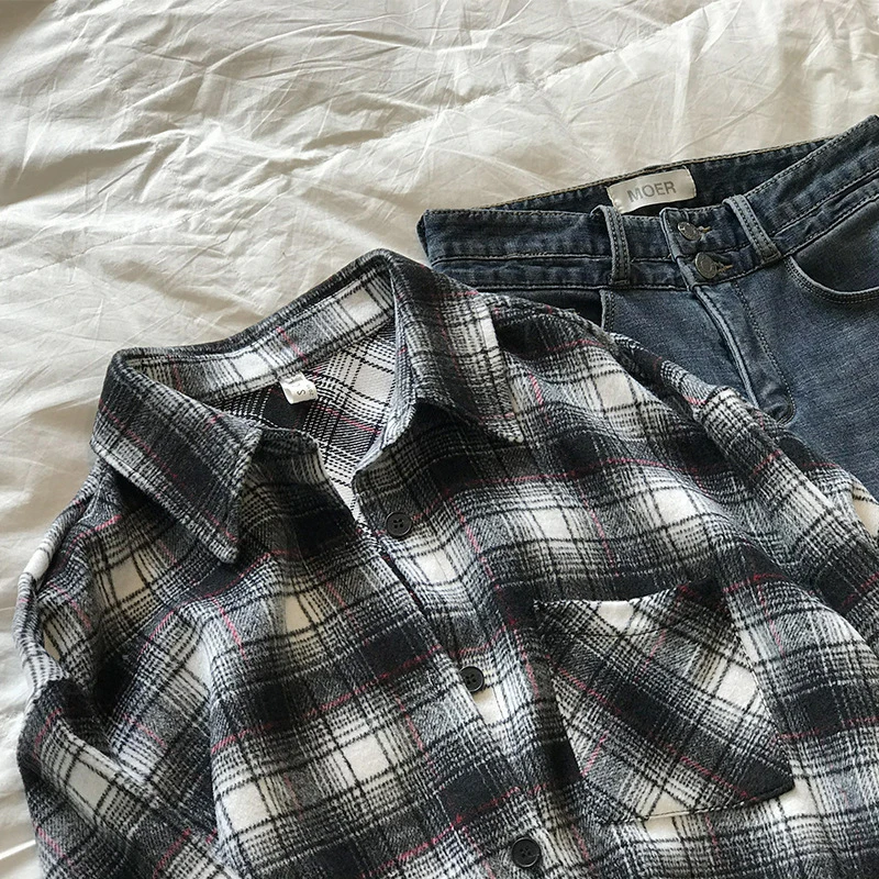 Женская блузка GOPLUS Клетчатая с отложным воротником Женские топы и блузки одежда