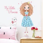 Kawaii Наклейка на стену для декора комнаты маленькой девочки милый кот красивый Стикеры для девочек украшение для детской комнаты Настенная роспись Adesivo de Parede P123
