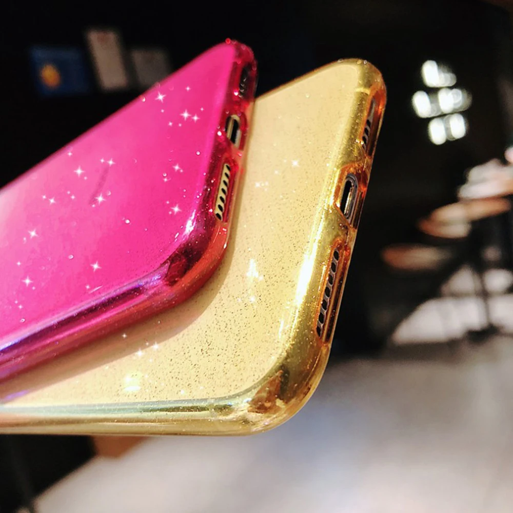 

For iPhone X XR 11 Pro XS Max 8 7 6 s 6s Plus Sparkle Glitter Soft Silicone 11Pro Case Rainbow Gradient Color Transparent Cover