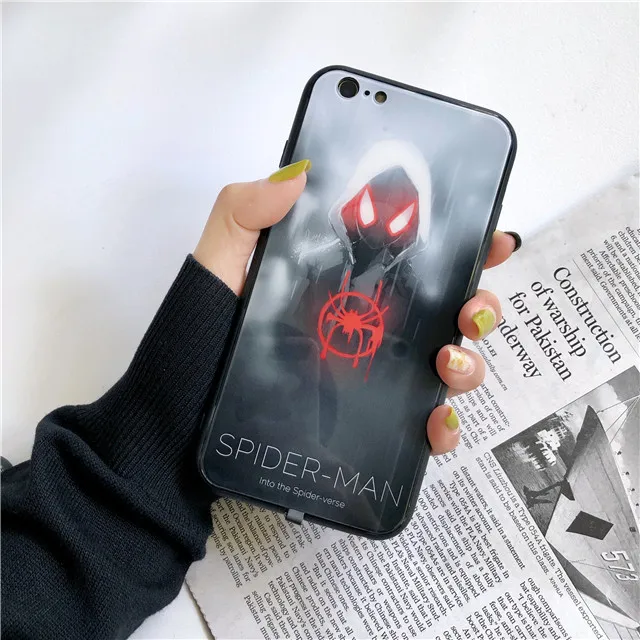 Venom Железный человек входящий вызов умный индукционный с подсветкой чехол для телефона iPhone XS MAX XR X 7 8 6S Plus Мультфильм Крутой чехол - Цвет: Spiderman-1