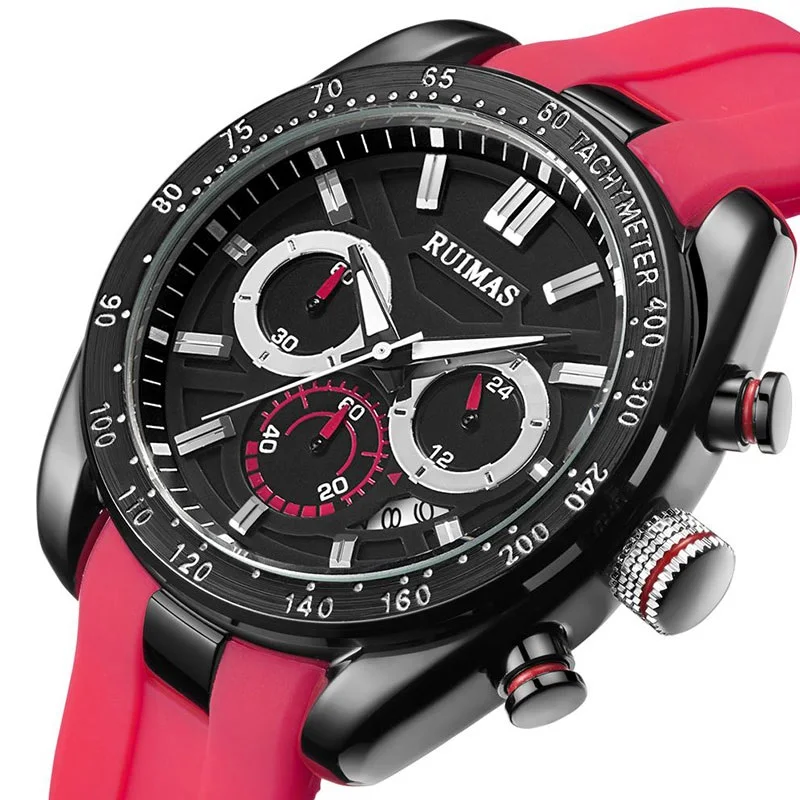 

RUIMAS Men Quartz Watches Luxury Red Silicone Watch Man Top Brand Chronograph Waterproof Wristwatch Male Relogios Masculino 541