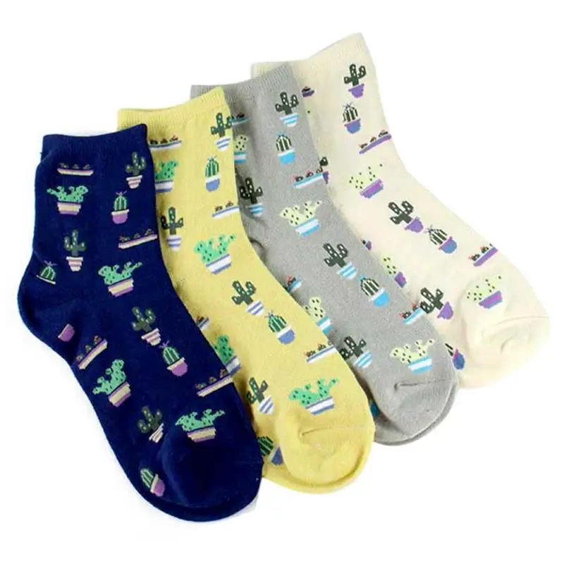 Модные женские Носки с рисунком кактуса носки кактусами удобные милые хлопковые