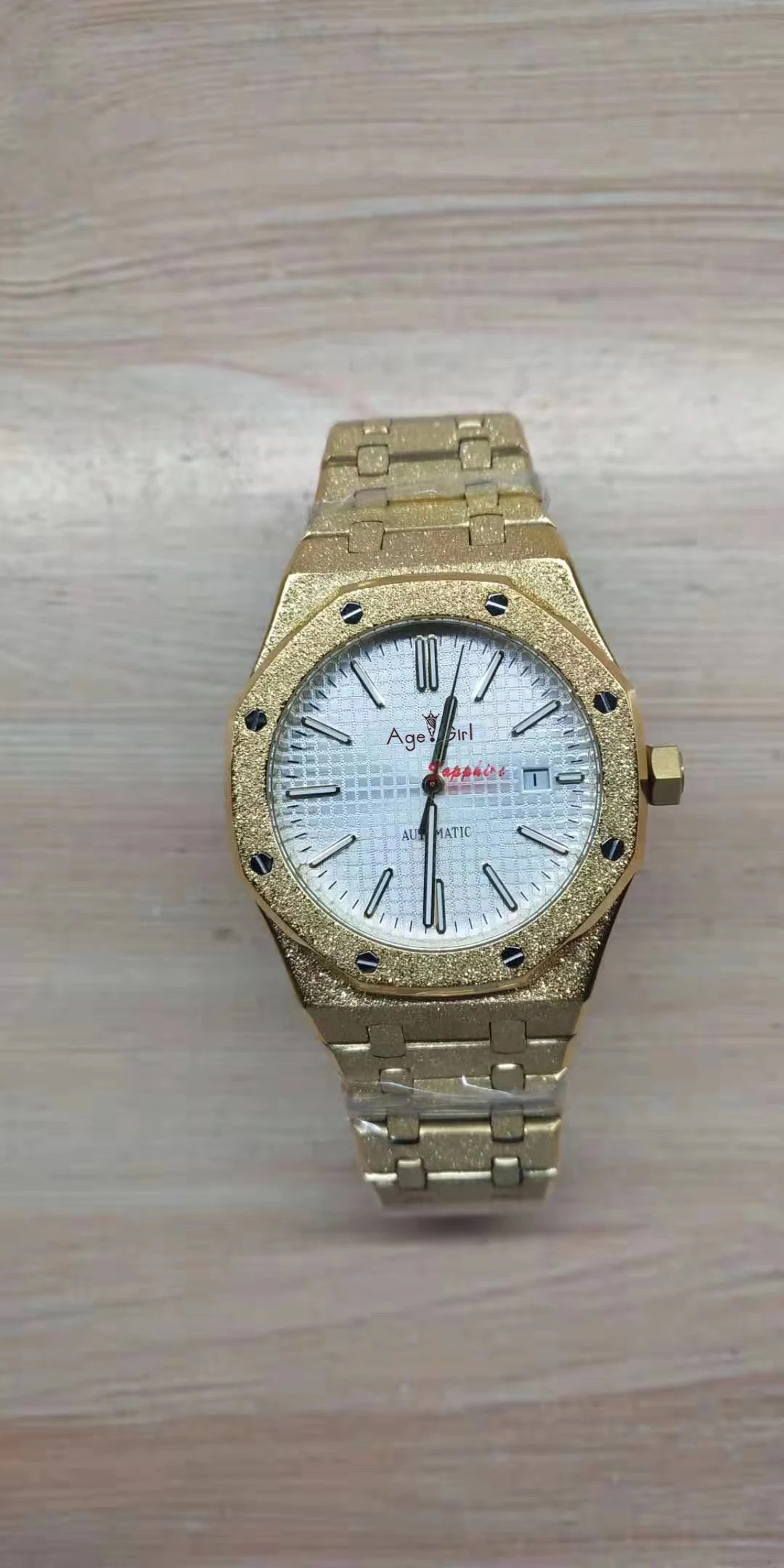 

Classic New Men Automatic Mechanical Watch Stainless Steel Yellow Gold Matte Diamond Crystal Sapphire Glass Back Watch Blue