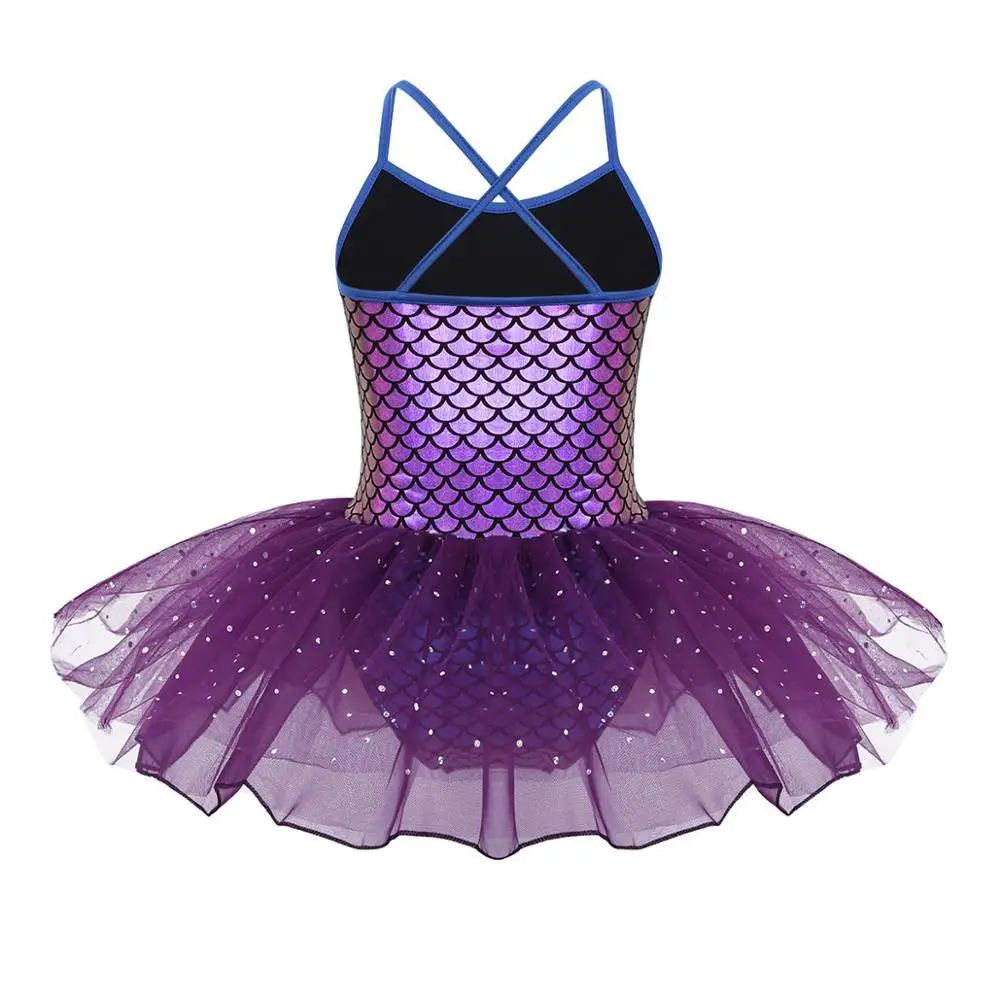 ChicTry Children Girls Mermaid Costume Spaghetti Straps Sequined Mesh Tutu Ballet Dress Gymnastics Leotard Kids Dance Wear | Тематическая